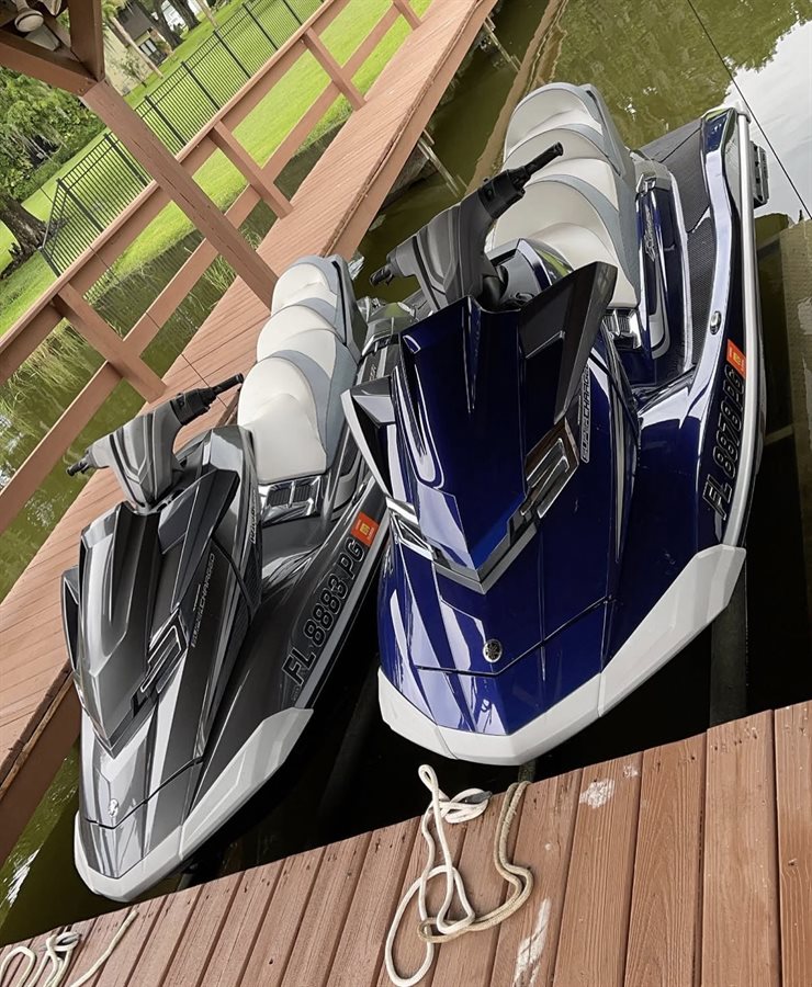 Detailed jet ski fleet on a dock
